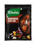 Knorr Manchurian Gravy Mix 50g black sachet showing Manchurian balls in gravy