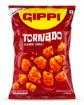 Gippi Tornado Flamin' Chilli 55g dark red pack of twisted spicy corn puffs