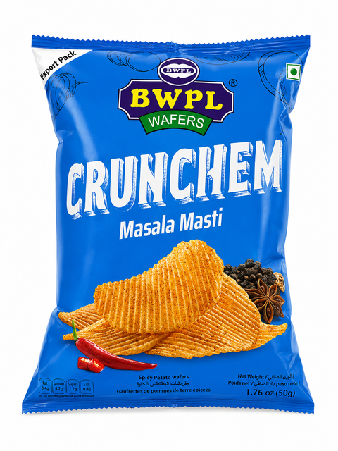 BWPL Crunchem Masala Masti blue export pack of ridge-cut spicy potato wafers