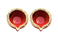 Set of 2 red and gold decorative clay diya oil lamps