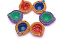 Set of 6 hand-painted terracotta clay diya oil lamps