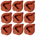 Set of 9 embossed terracotta clay diya oil lamps