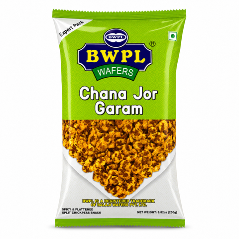 BWPL Chana Jor Garam 250g green export pack with crisp flattened split chickpeas