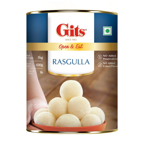 Gits Rasgulla (Ready-to-Eat) 1 kg Tin – Sweets