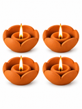 Set of 4 lotus-shaped terracotta clay diya oil lamps