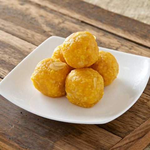 Fresh motichoor ladoo on a white plate