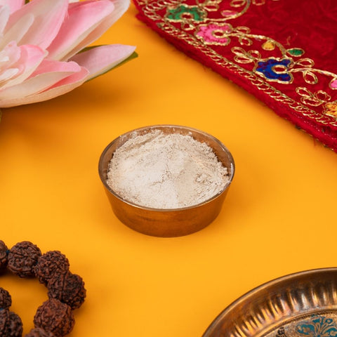 Vibhuti sacred ash in copper bowl for pooja