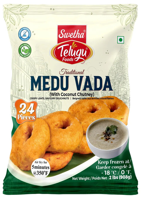 Telugu Foods frozen Medu Vada with coconut chutney, crispy lentil doughnuts, 908 g pouch
